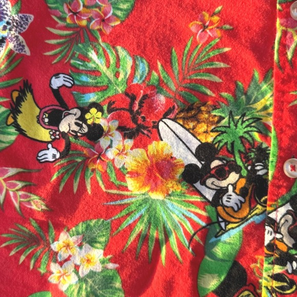 Disney Shirt Mens 2XL Red Mickey Mouse Hawaiian Floral Button Up Summer Aloha - Picture 4 of 8